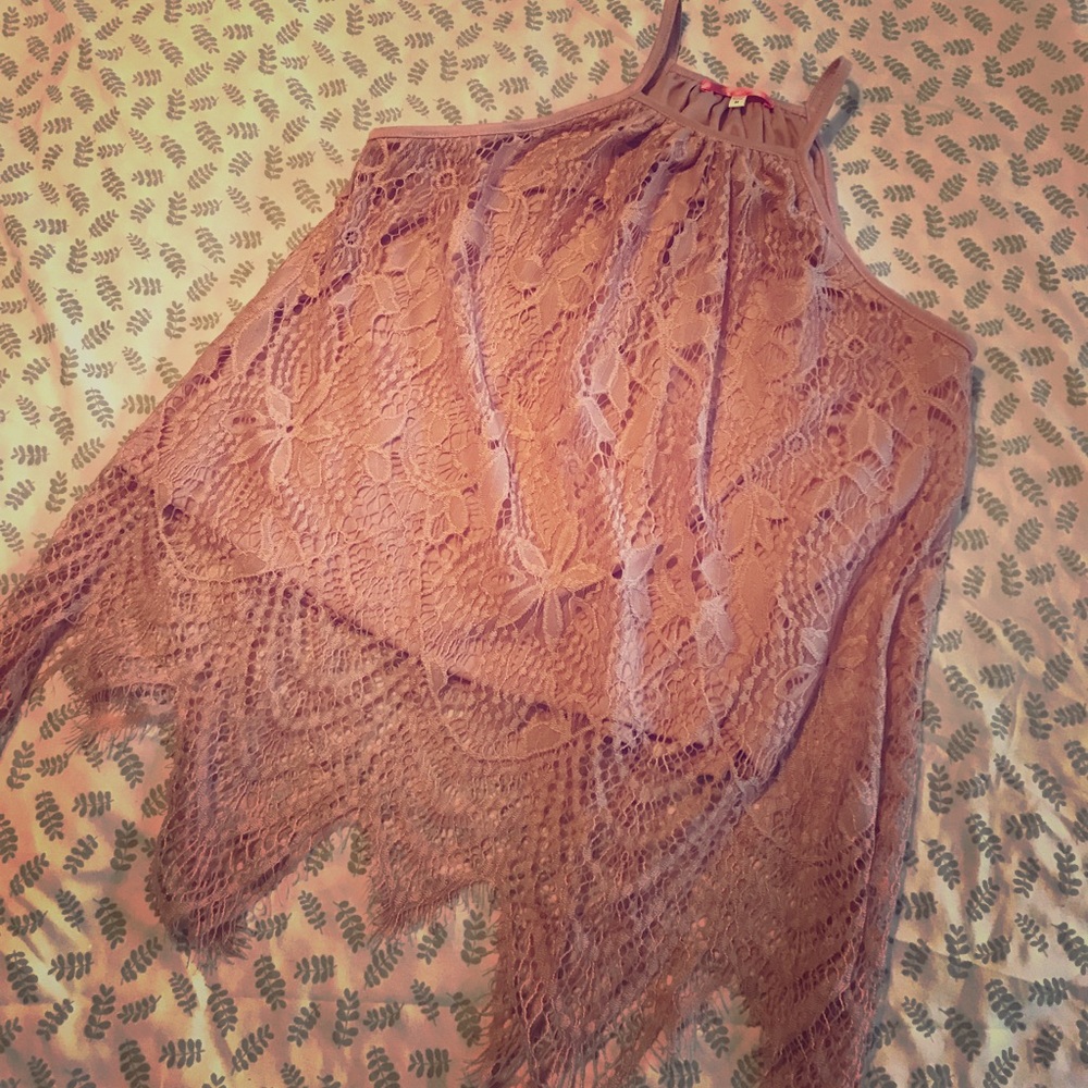 PINK CROP TOP WITH LACE OVERLAY