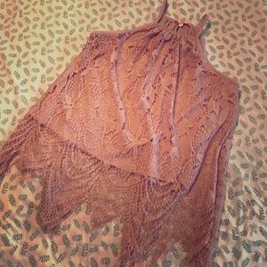 PINK CROP TOP WITH LACE OVERLAY