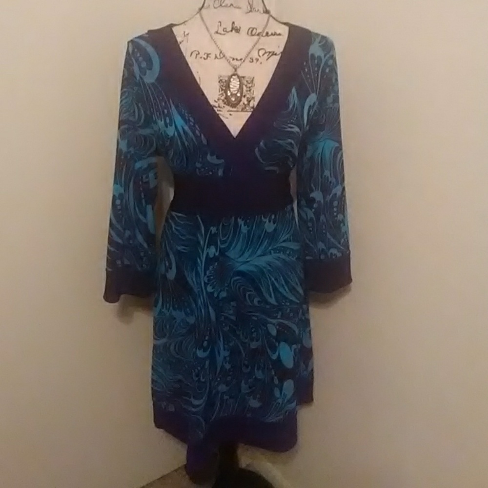 Blue and Black Bell Sleeve Dress