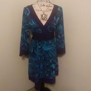 Blue and Black Bell Sleeve Dress