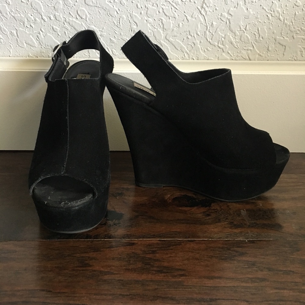 Black platform wedge heels