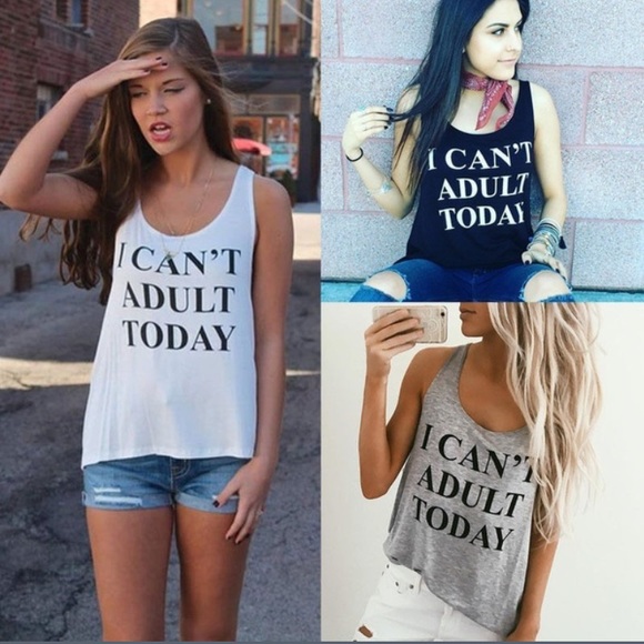 Large “I Can't Adult Today" Gray Tank Top - Picture 2 of 3