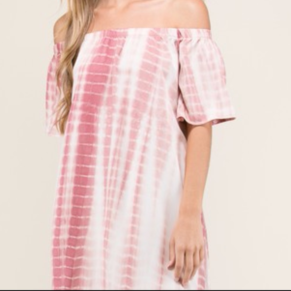 Pink Tie-dyed off shoulder dress - Picture 2 of 3