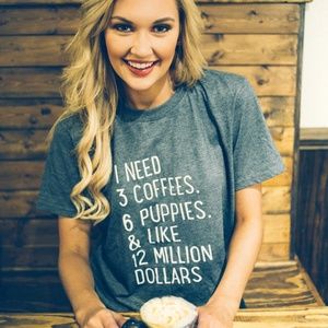 I NEED 3 COFFEES 6 PUPPIES AND 12 MILLION DOLLARS
