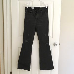 Gap Faded/Distressed Black Stretch Flare Jeans