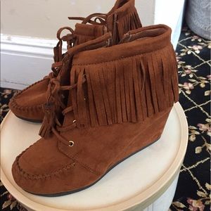 Tan Fringe booties