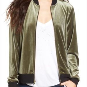 Socialite Green Velour Bomber Jacket