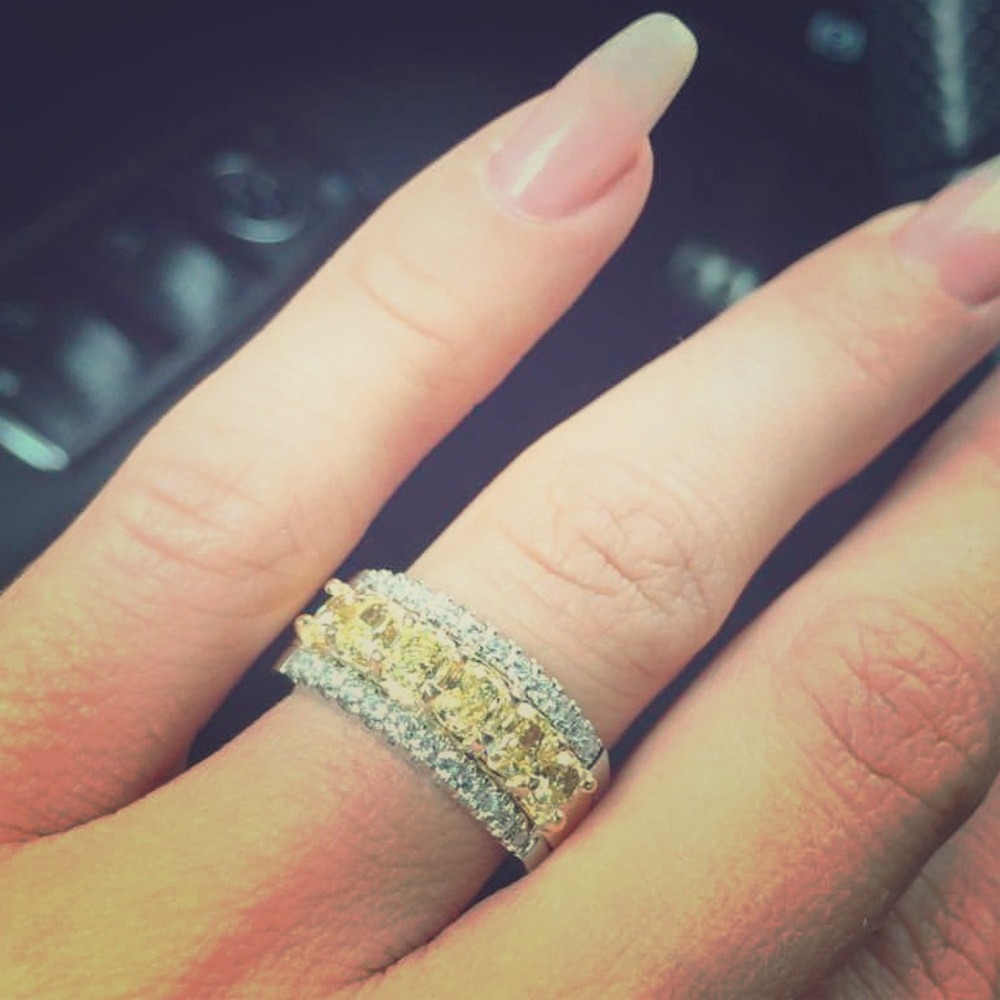 Canary Yellow & White Diamond Triple Eternity Band