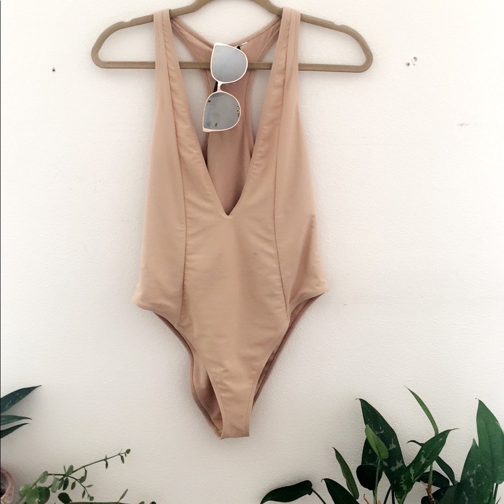 Nude Low V high leg one piece swimsuit