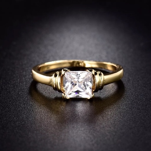 GULIX Jewelry - Princess CZ Topaz Solitaire & 24K Gold Filled Ring