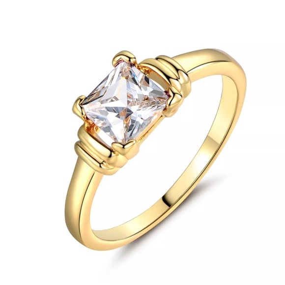 Princess CZ Topaz Solitaire & 24K Gold Filled Ring - Picture 2 of 5