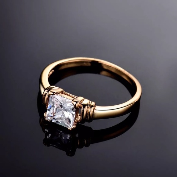Princess CZ Topaz Solitaire & 24K Gold Filled Ring - Picture 3 of 5