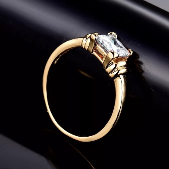 Princess CZ Topaz Solitaire & 24K Gold Filled Ring - Picture 4 of 5
