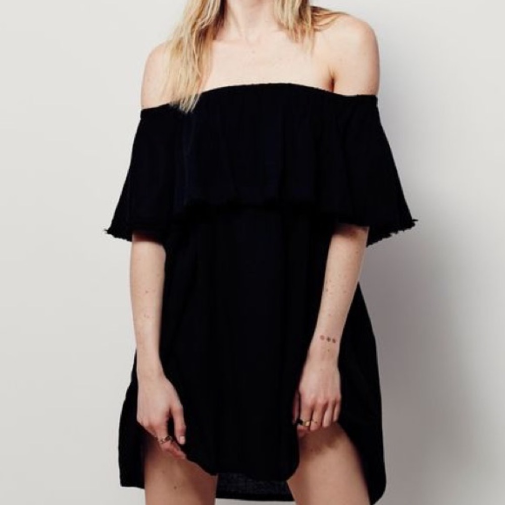 Free People Black Serefina Off-the-Shoulder Dress