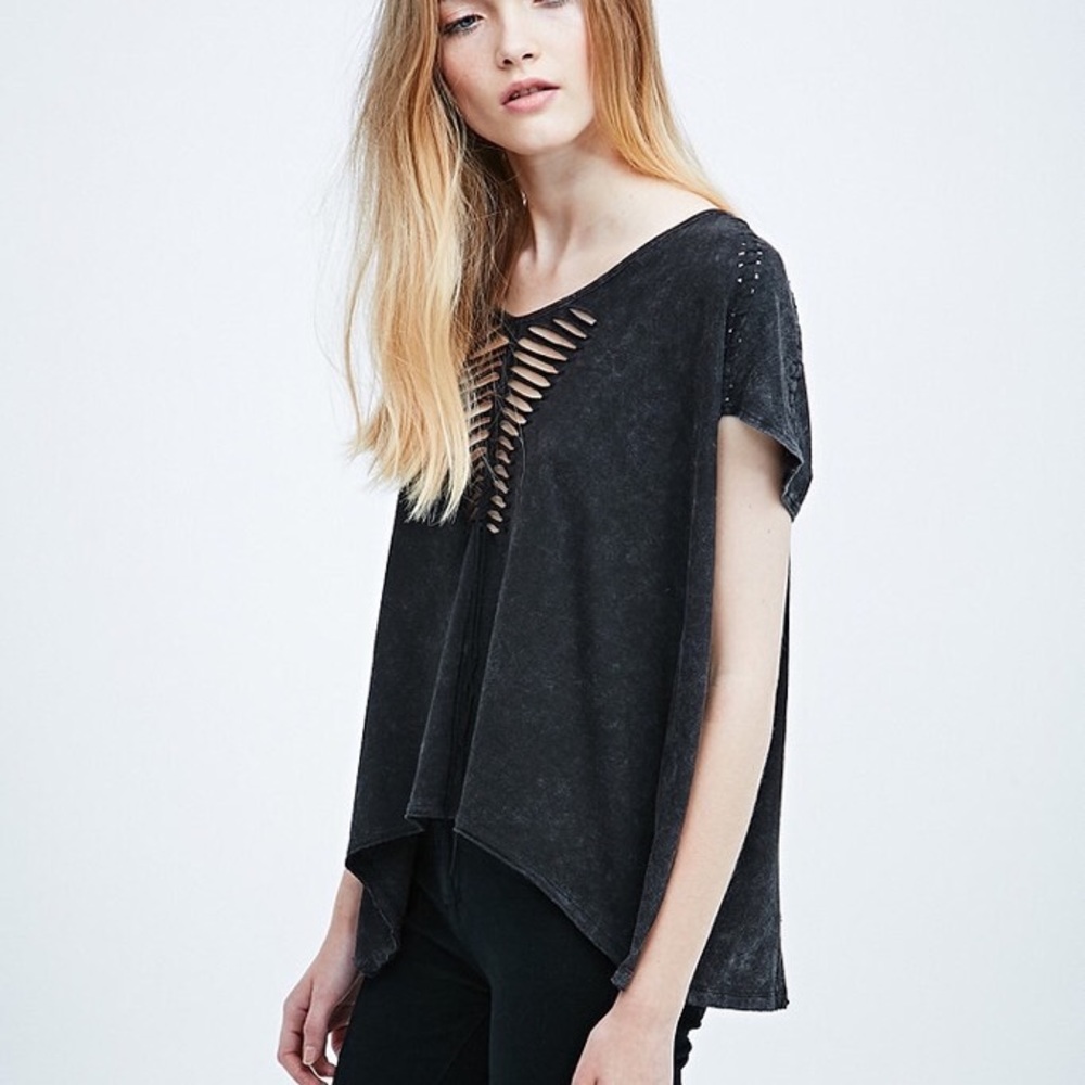Free People Rip Tee in Washed Black