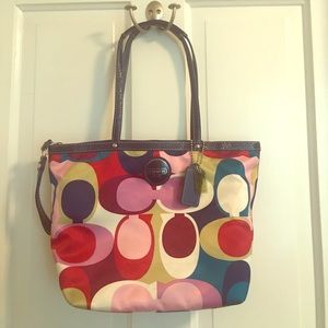 Coach multi color tip tote