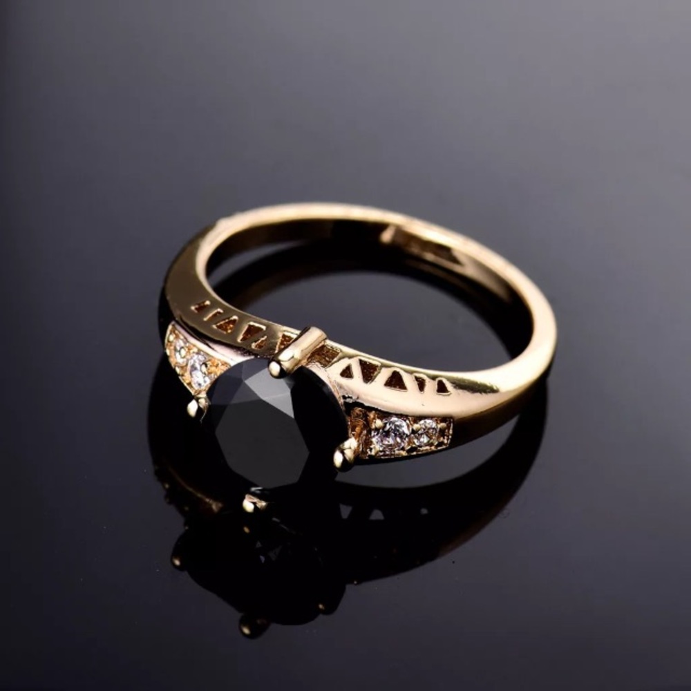 Black Sapphire CZ Solitaire & 18K Gold Plated Ring