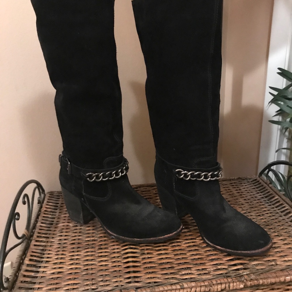 Black suede knee high boots
