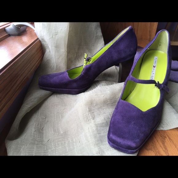 Purple felt Tommy Hilfiger block heels - Picture 3 of 3