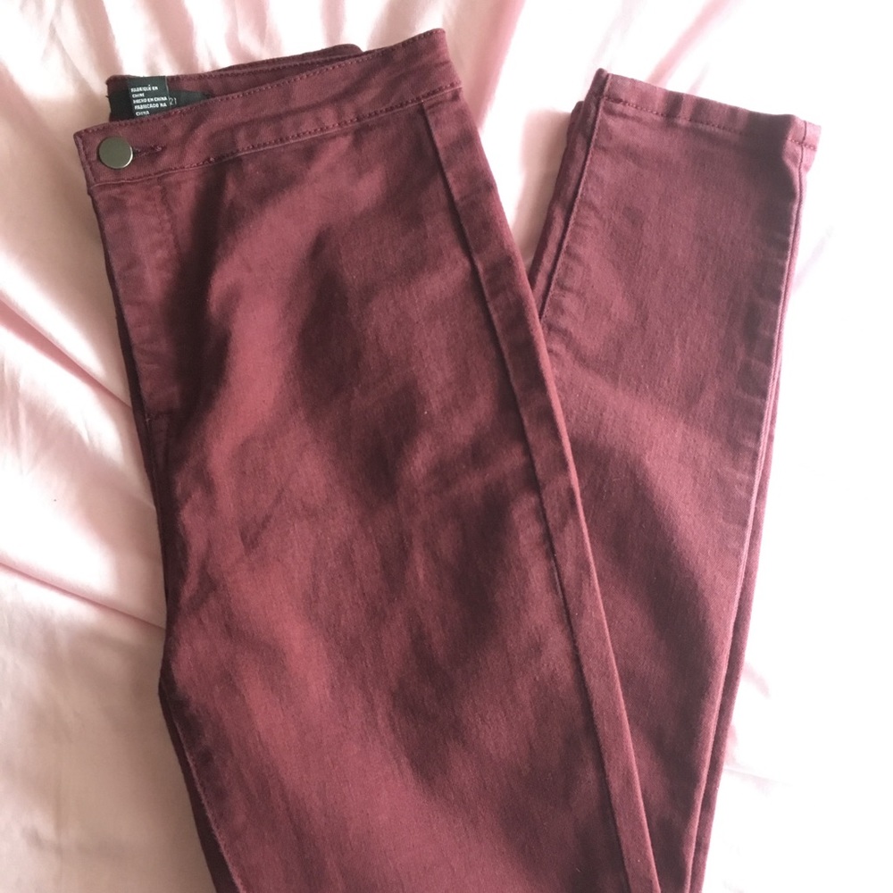 Forever 21 High Waisted Burgundy Skinny Jeans
