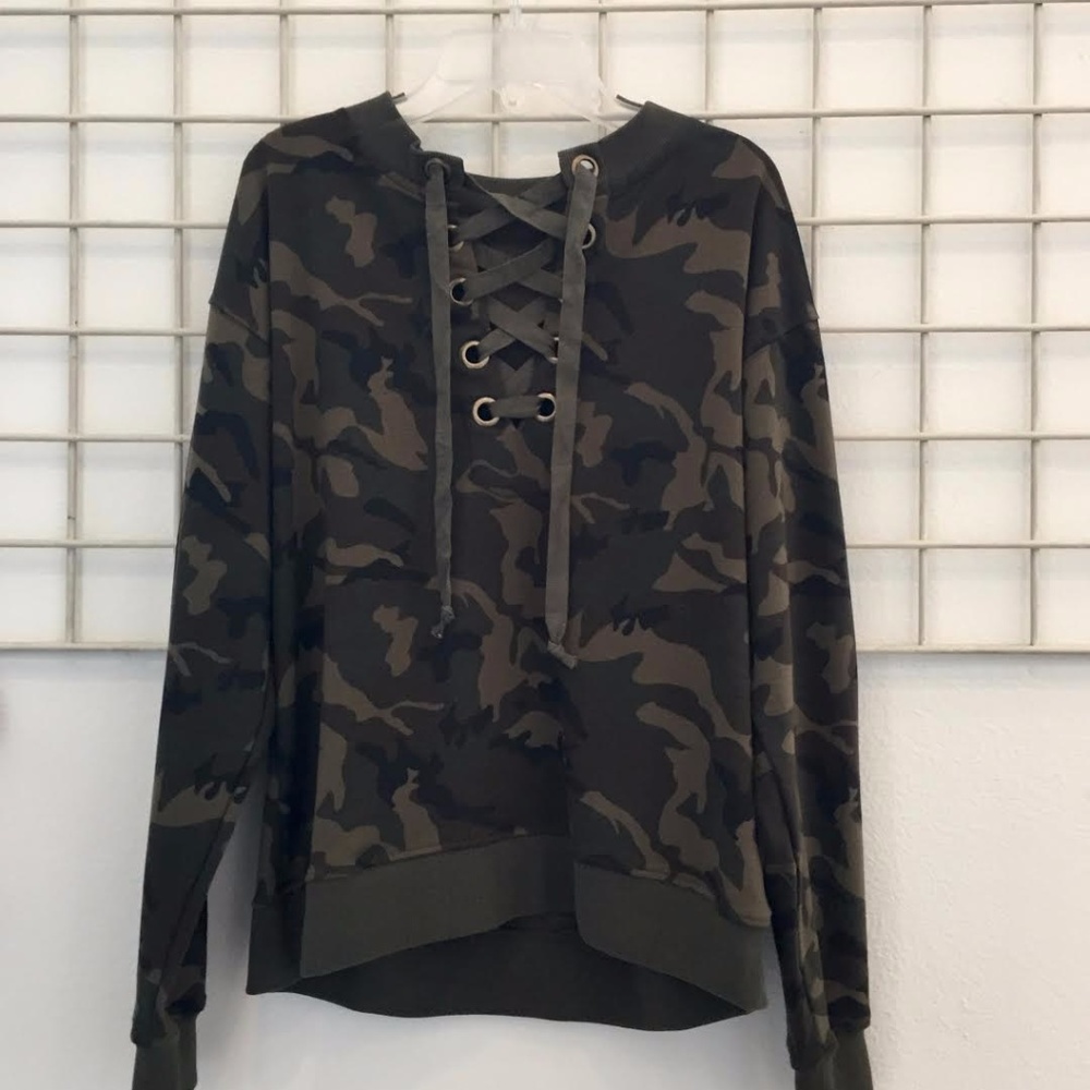 Camo Lace Up Pullover - Picture 2 of 3