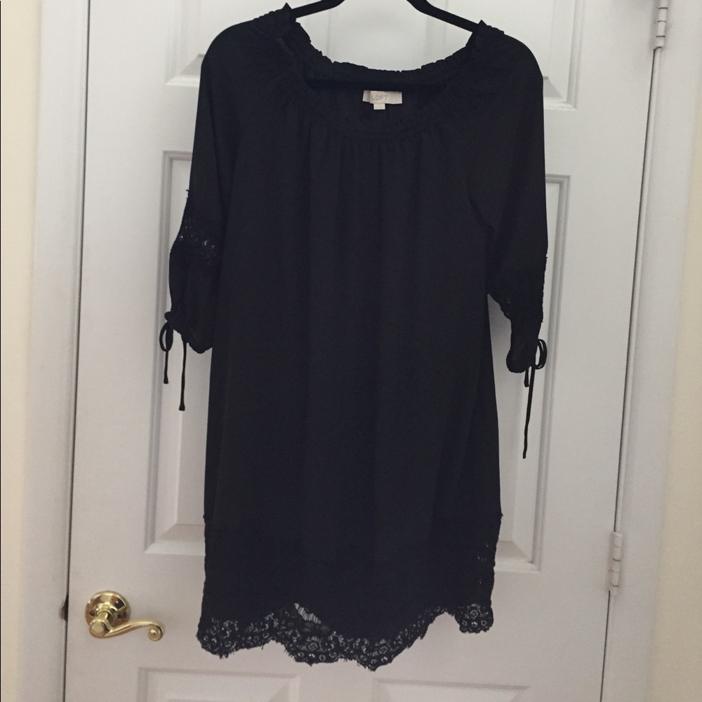 Loft black 3/4 sleeve dress with lace details