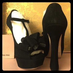 Black heels Miu Miu sz 5 35 t strap with bow sexy