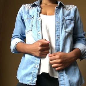 Studded denim button up shirt (PRICE LOWERED)