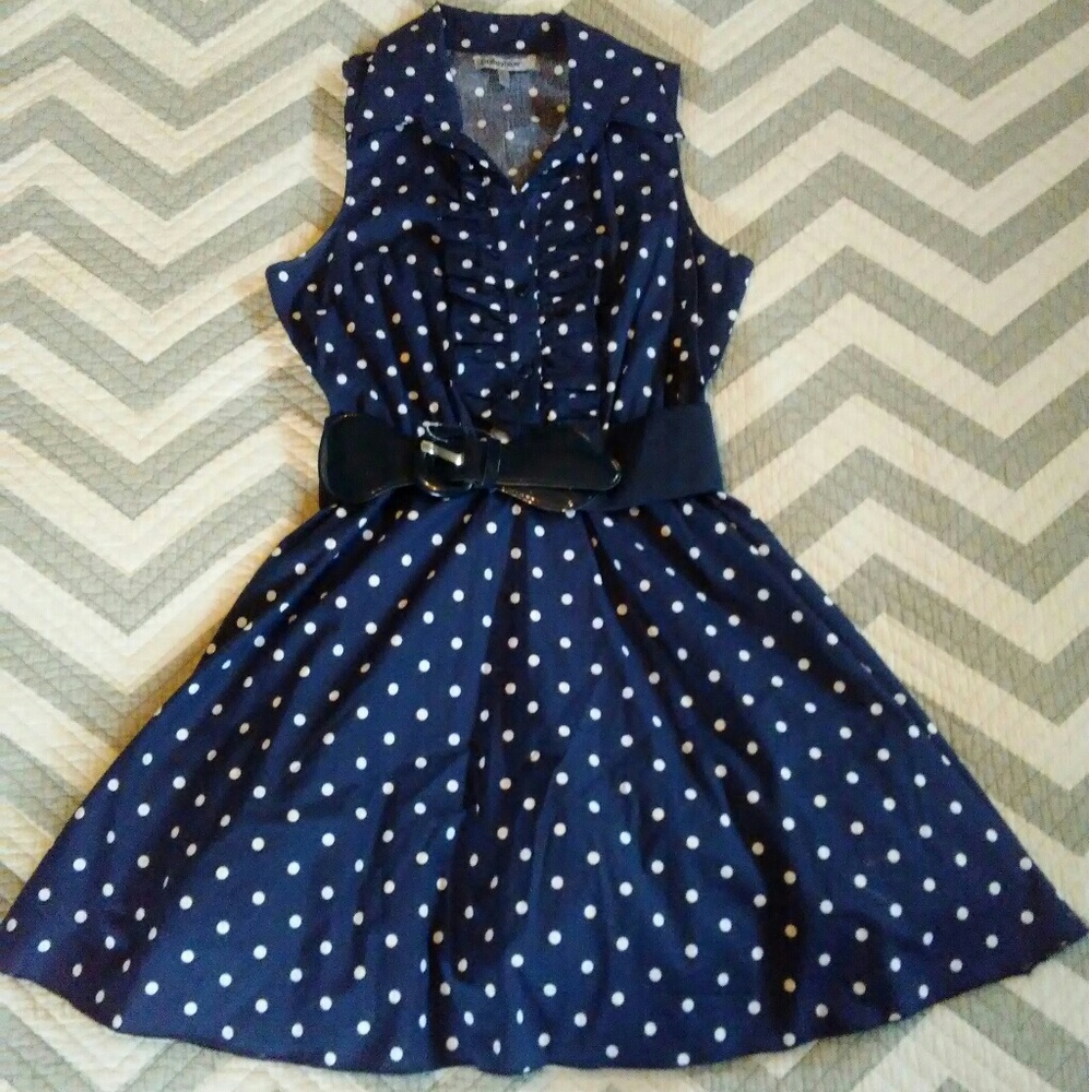 Navy & White Polka Dot Dress S/M // NWOT // Cute!!