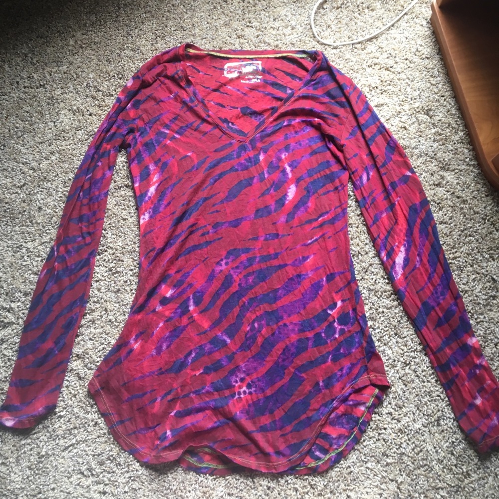 Never worn red, purple&blue zebra print shirt