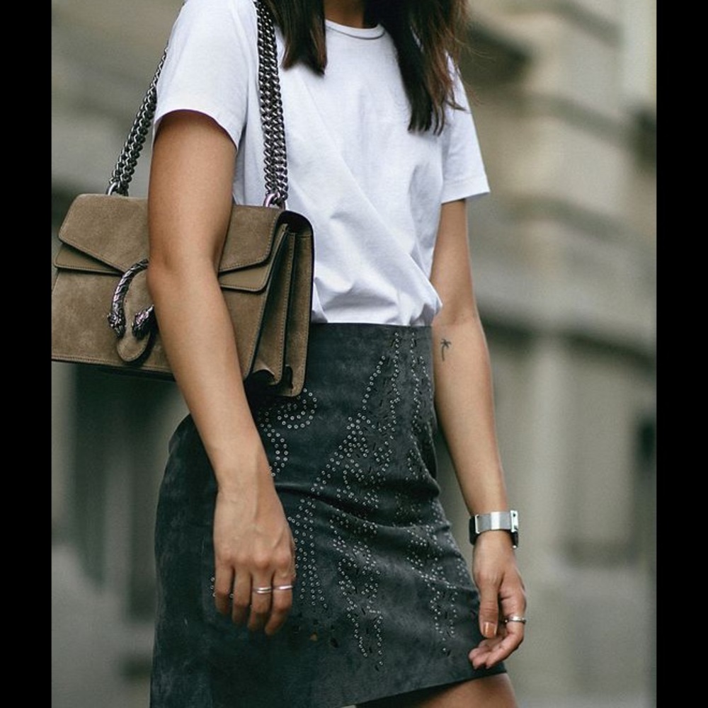 Zara real suede studded skirt