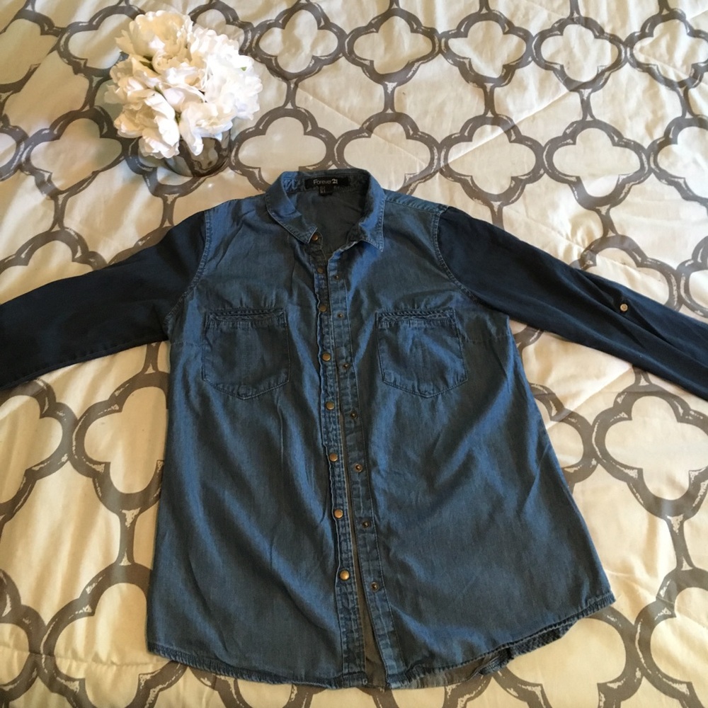 Color block button up denim shirt