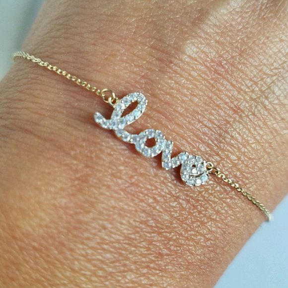 Jewelry - Dainty 14k yellow White Gold heart love Bracelet