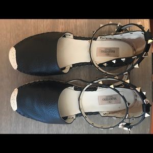 Valentino Rockstud Double Espadrille Flat, black