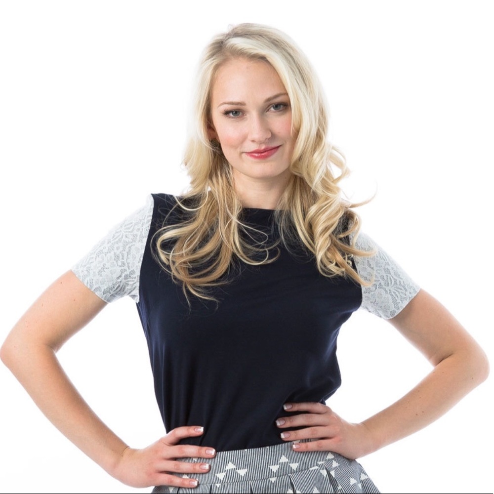 NWT Navy Top with Laced Sleeves