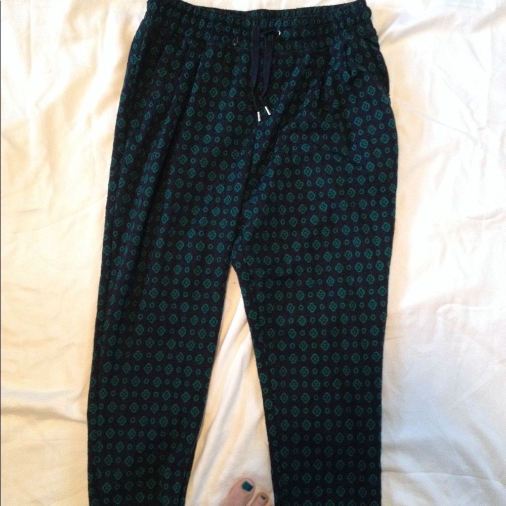 Navy and green patterned pants