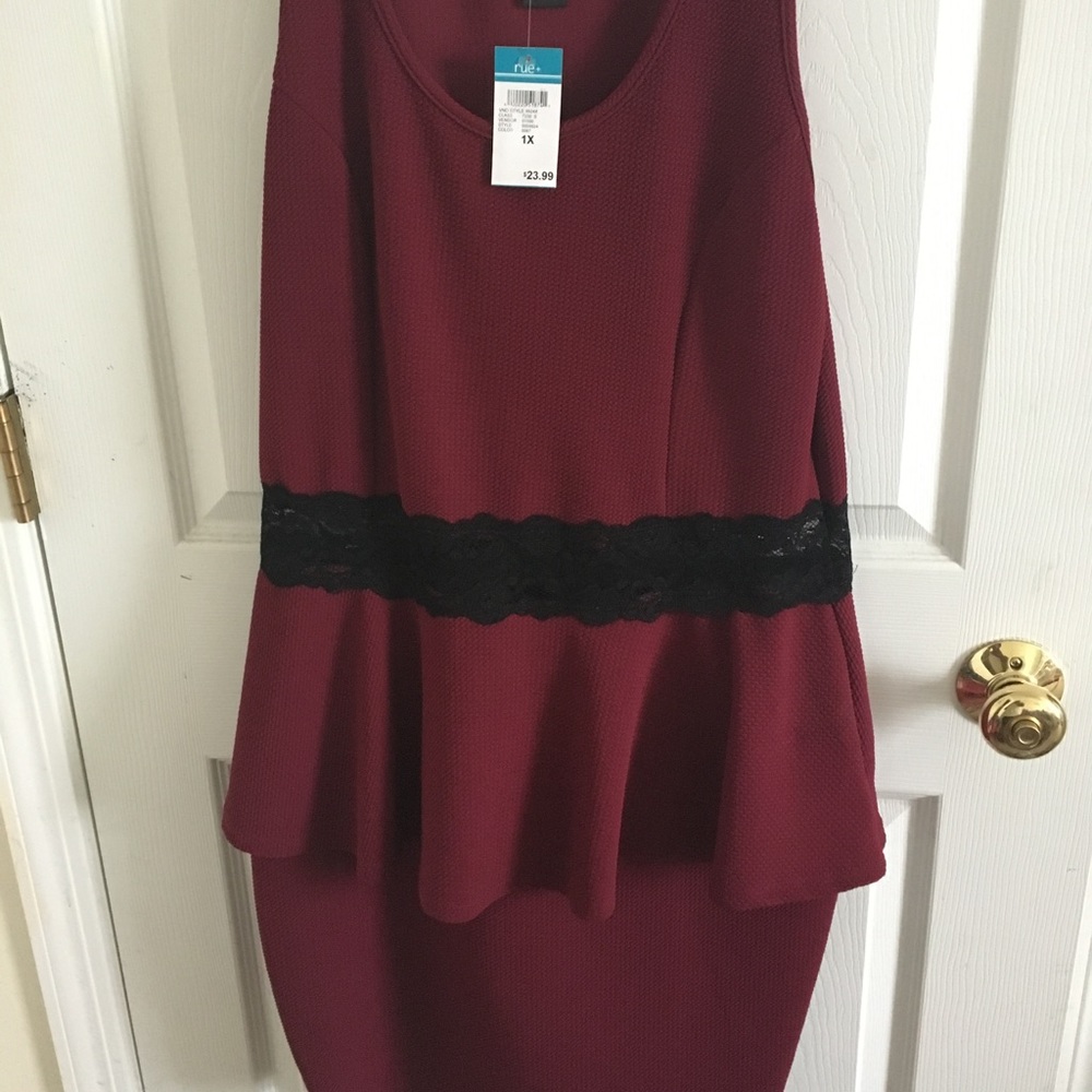Rue21+ peplum burgundy dress with lace detail