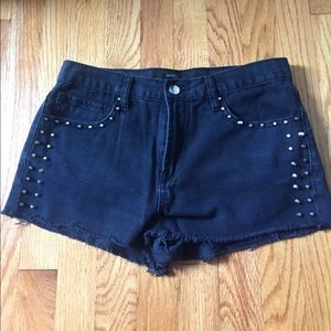 High Waisted Black Denim Stud Shorts