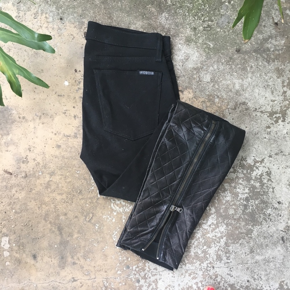 Black denim/leather Hudson Jeans