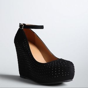 Torrid Black Sparkly Studded Wedge Heels