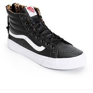 Vans Sk8 Hi Black Leather w/Leopard Interior shoes