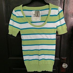 Short sleeve lime/teal/white striped sweater sz S