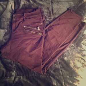 Torrid multi-zipper denim jeggings -Oxblood wash