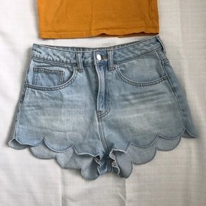 Scalloped Denim Shorts