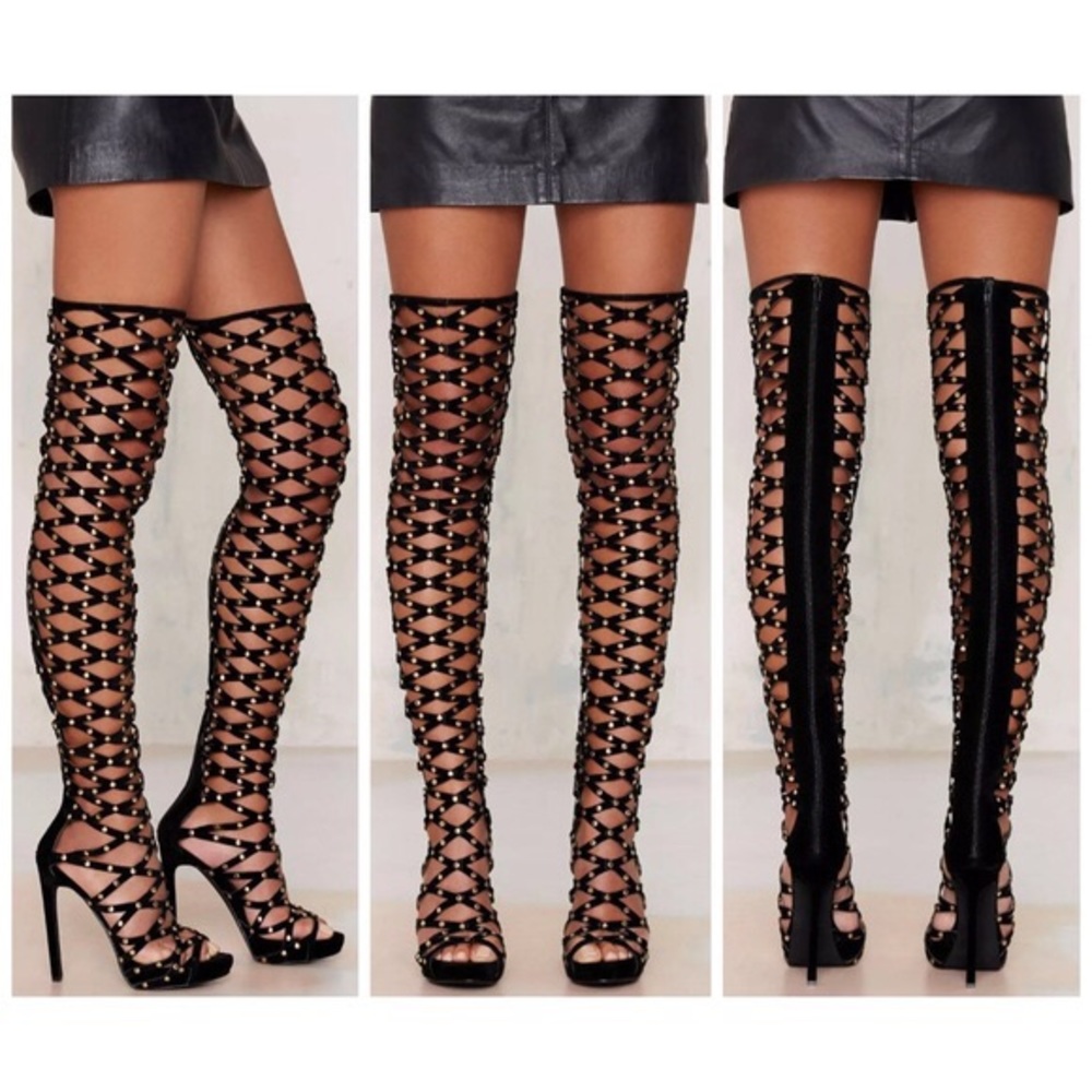 Jefferey Campbell Over-the-knee opened toe boots. - Picture 2 of 3