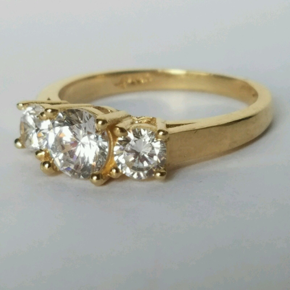 14k Yellow Gold 3 stone Round Engagement Ring - Picture 7 of 8