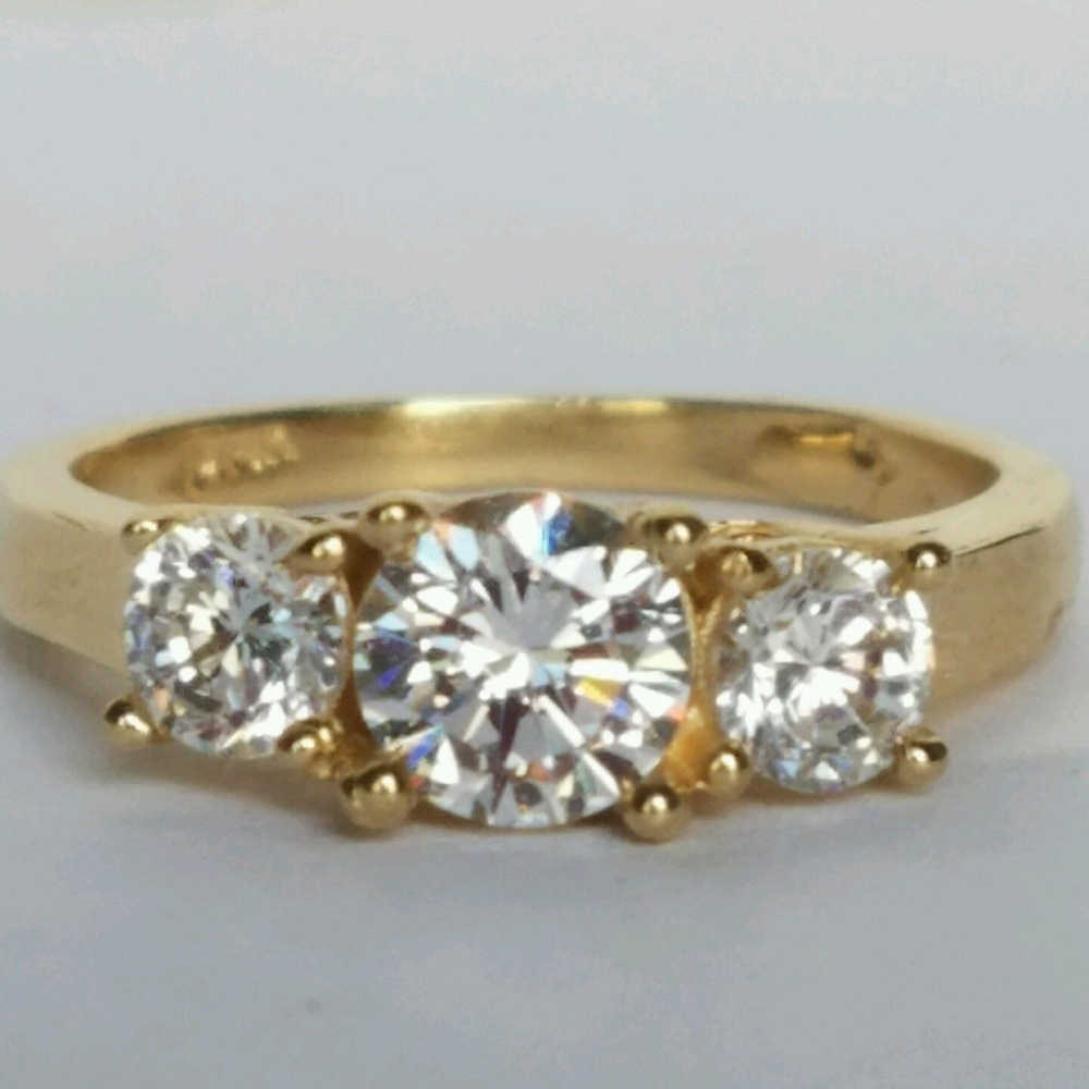 14k Yellow Gold 3 stone Round Engagement Ring - Picture 1 of 8