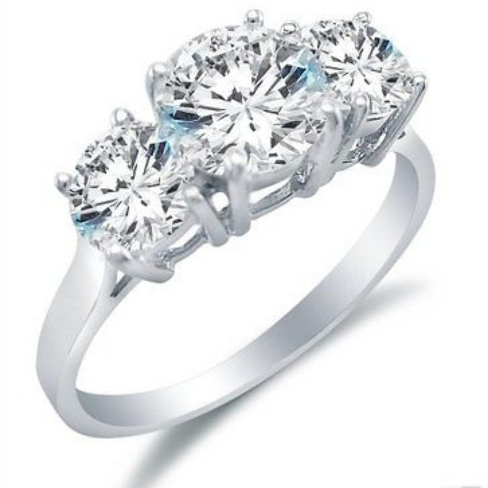 14k Yellow Gold 3 stone Round Engagement Ring - Picture 3 of 8