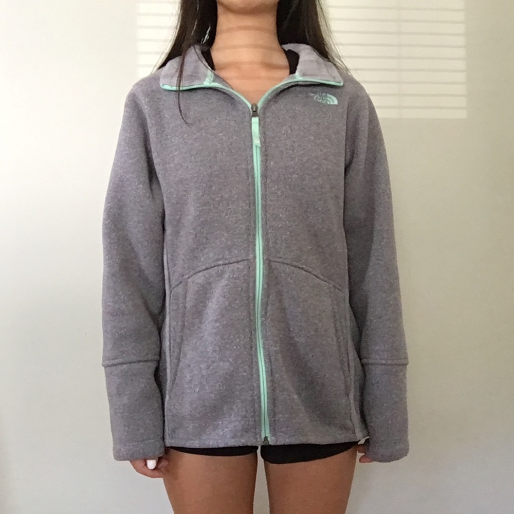 North Face Gray & Aqua Zip-Up Jacket