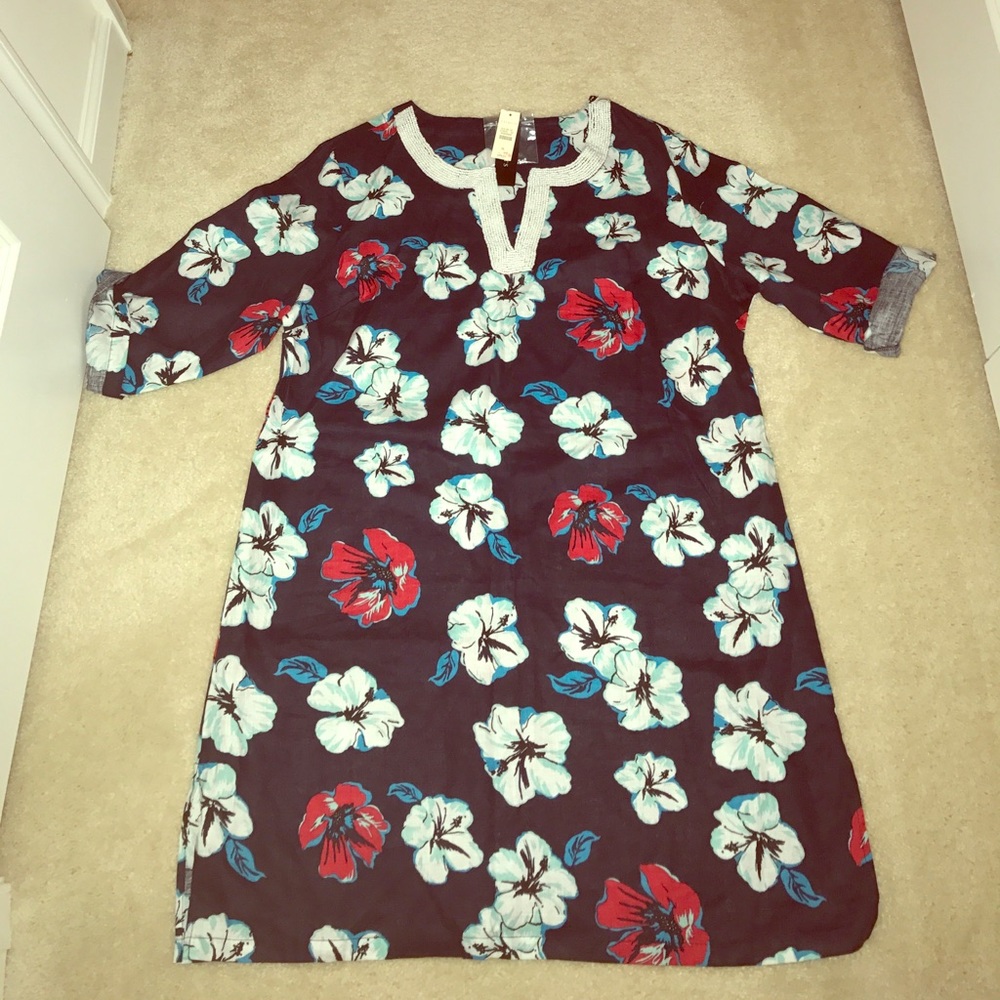 Talbots Linen Beach Dress w/Beaded Collar